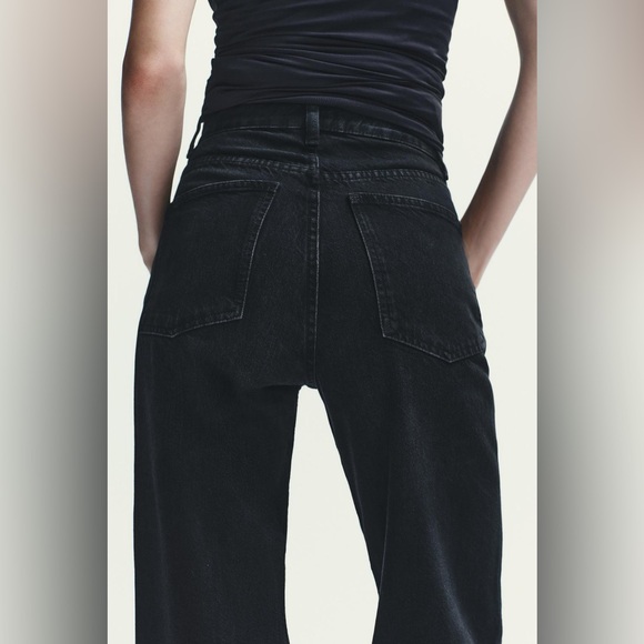 Zara Women’s TRF High-Rise Wide-Leg Raw Hem in Faded Black - Picture 5 of 9